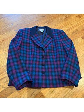 PENDLETON WOMENS WOOL SPORT COAT BLAZER SIZE 18 BLUE & PURPLE